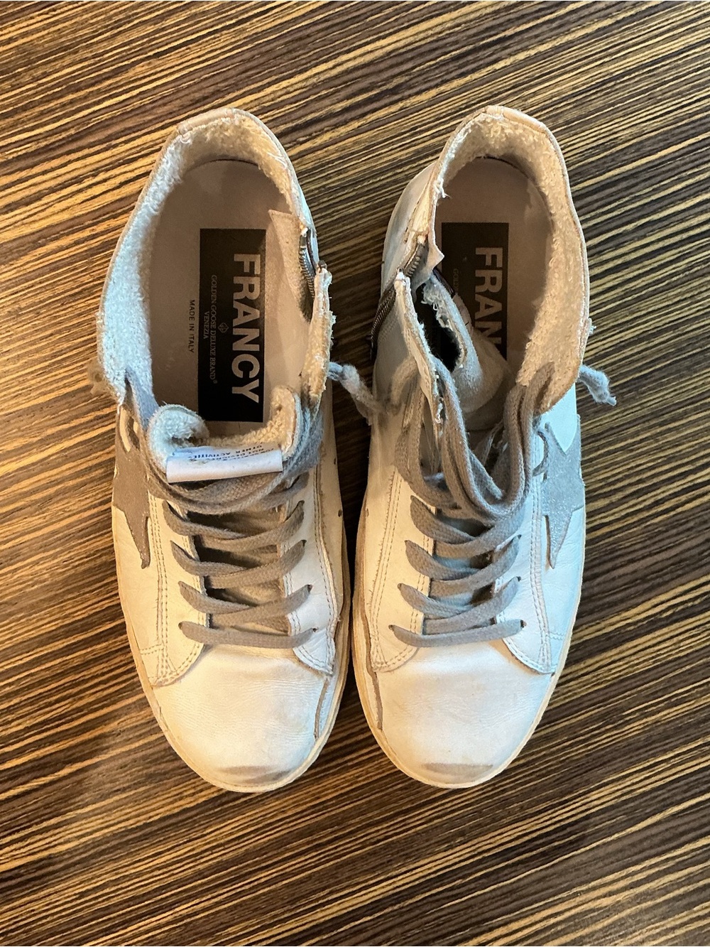 Golden Goose GGDB Francy White and Silver Star High-Top Sneakers Size 8 - Picture 3 of 9